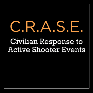 Black graphic that says, "C.R.A.S.E. Civilian Response to Active Shooter Events."
